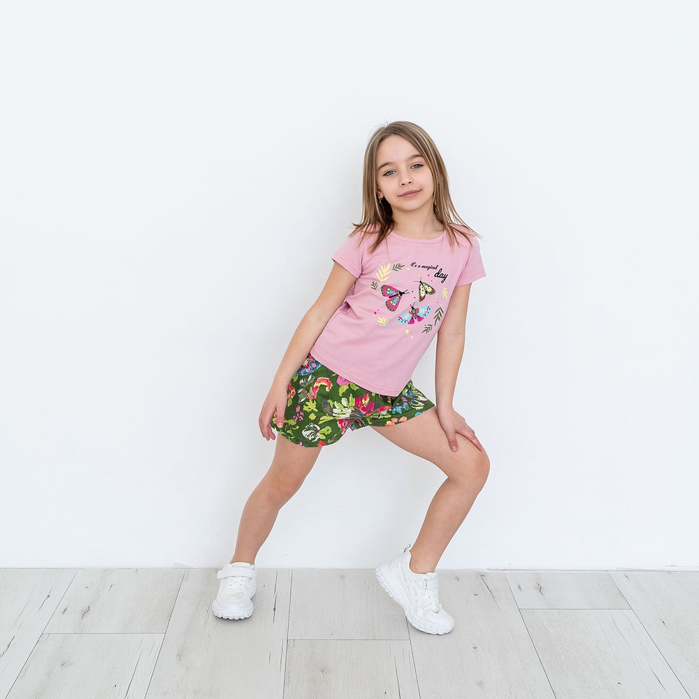 Комплект для дівчинки на літо футболка і шорти 00003539, 122-128 см, 6-7 років