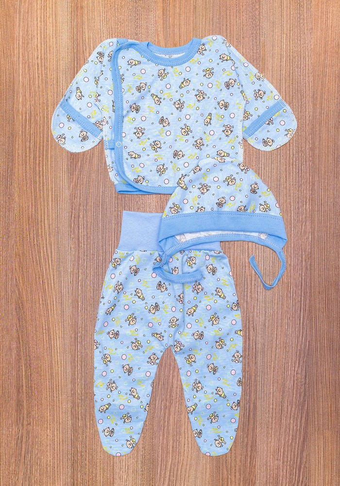 Комплект для новорожденного мальчика кулир голубой 00002445, 50-56 см, 0-1 месяц