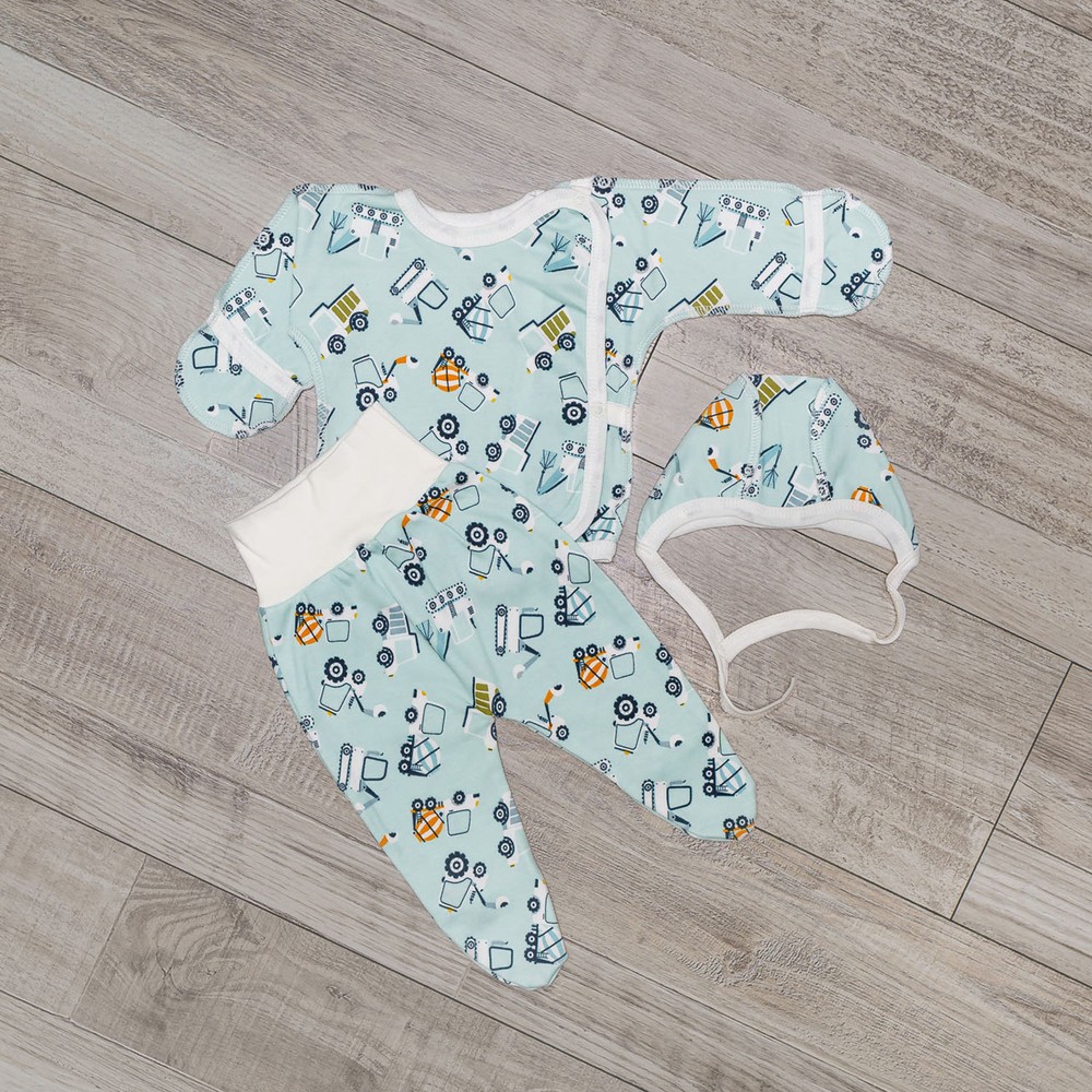 Комплект для новонародженого хлопчика сорочка, повзунки і шапочка 00003712, 50-56 см, 0-1 місяць