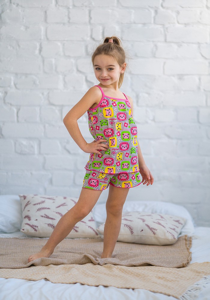 Пижама для девочки летняя майка и шорты 00001159, 98-104 см, 3-4 года