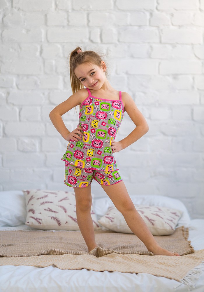 Пижама для девочки летняя майка и шорты 00001159, 98-104 см, 3-4 года