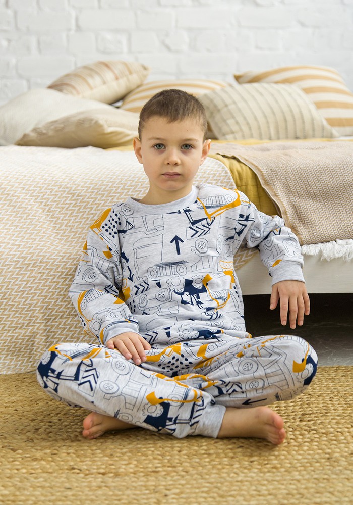 Пижама для мальчика с начесом с машинками 00002702, 122-128 см, 6-7 лет