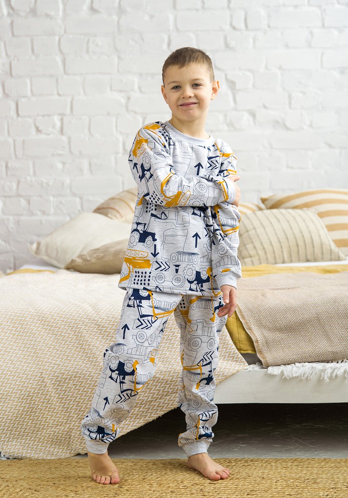 Пижама для мальчика с начесом с машинками 00002702, 122-128 см, 6-7 лет