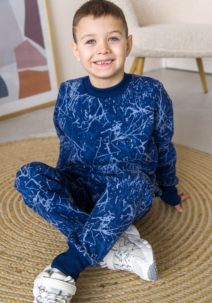 Світшот для хлопчика трьохнитка з начосом синій 00002706, 98-104 см, 3-4 роки