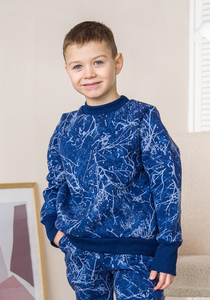 Свитшот для мальчика трехнитка с начесом синий 00002706, 134-140 см, 8-9 лет