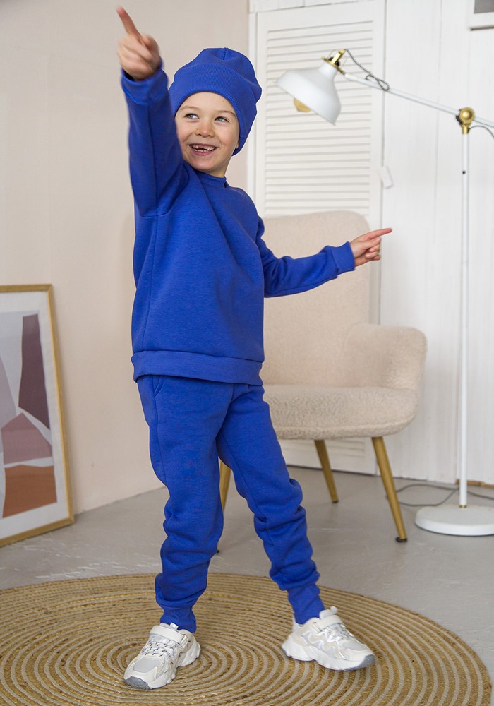 Штаны для мальчика трехнитка с начесом синий 00002722, 98-104 см, 3-4 года