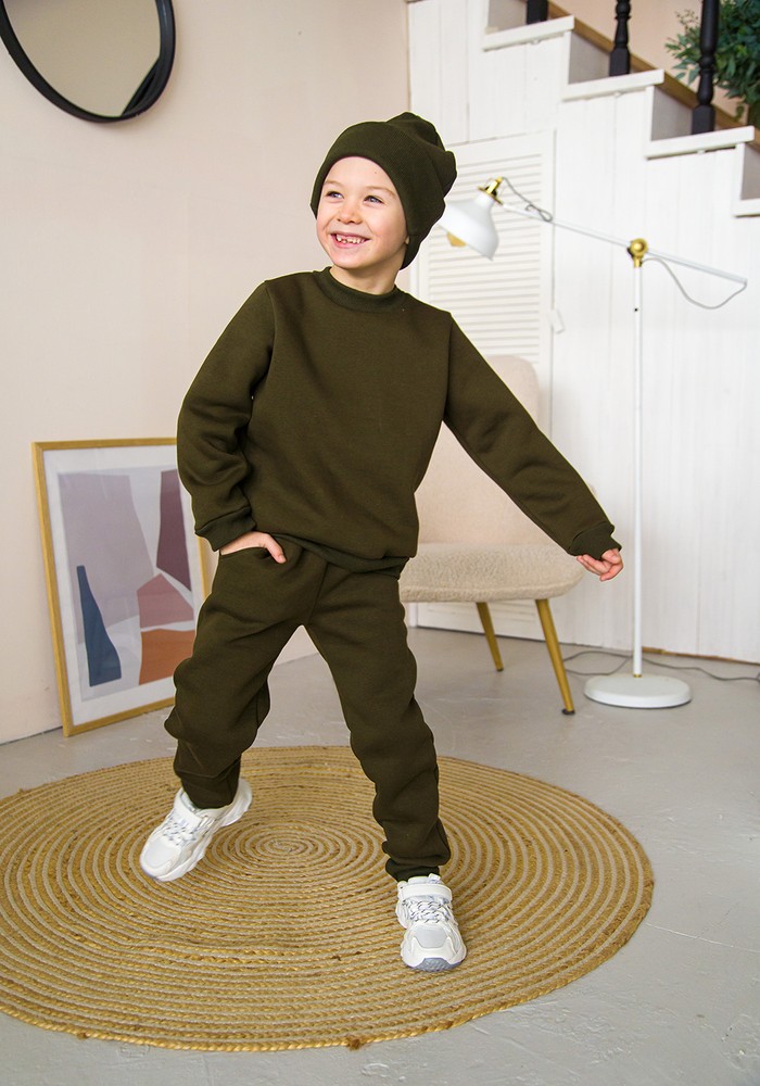 Штани для хлопчика трьохнитка з начосом хакі 00002724, 110-116 см, 5 років