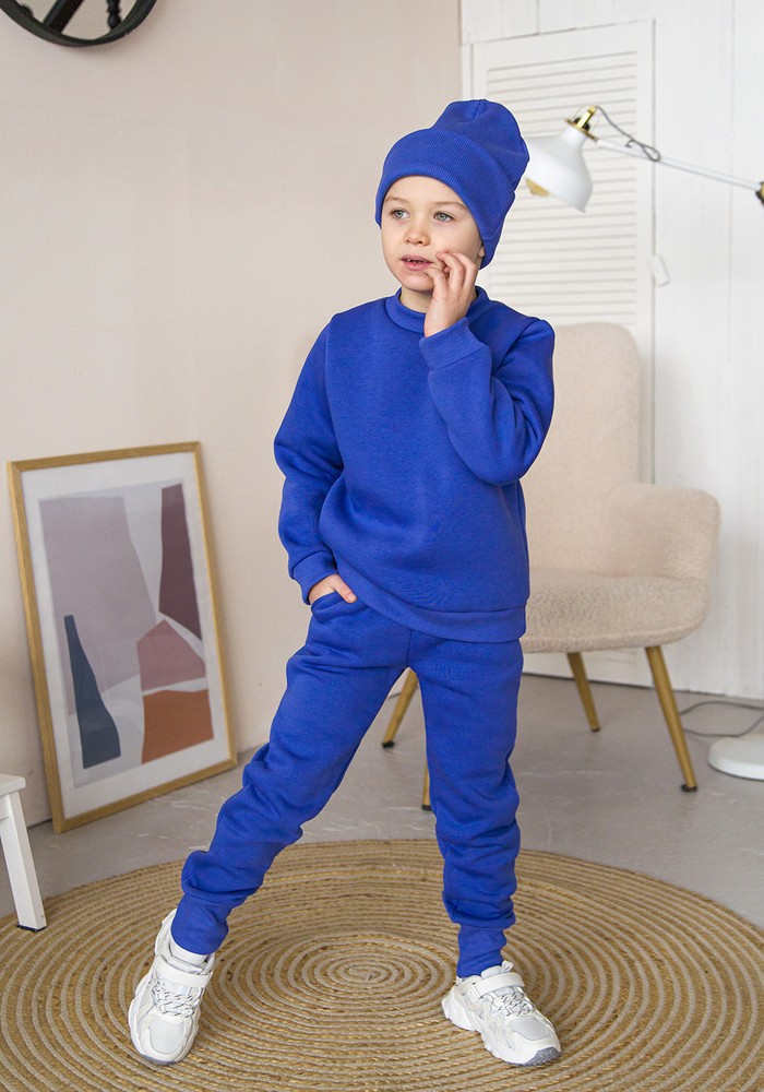 Штаны для мальчика трехнитка с начесом синий 00002722, 122-128 см, 6-7 лет