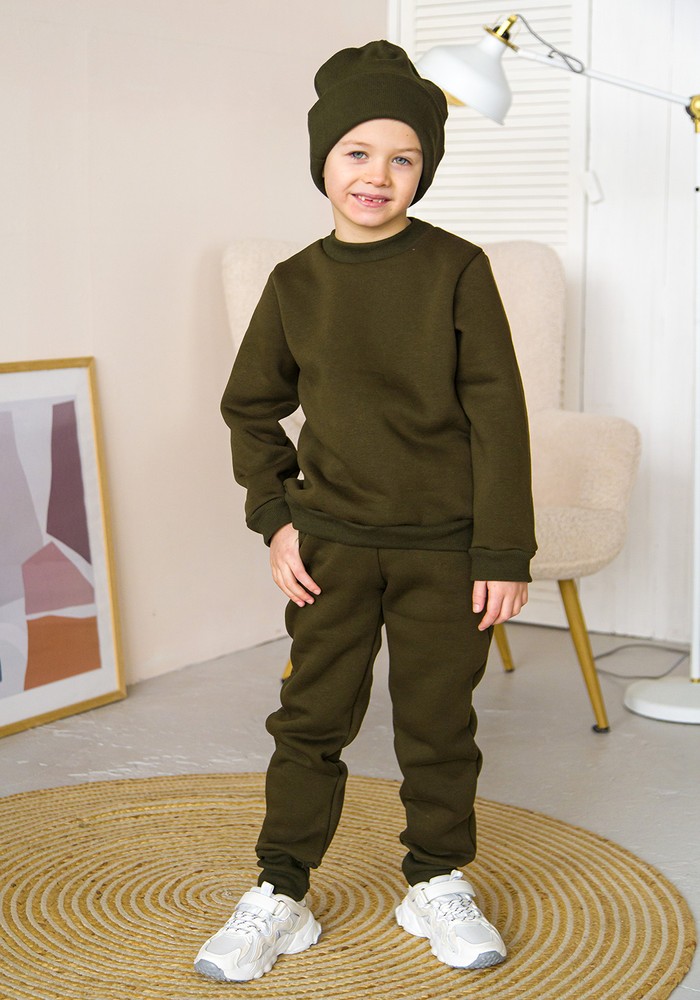 Штани для хлопчика трьохнитка з начосом хакі 00002724, 86-92 см, 2 роки