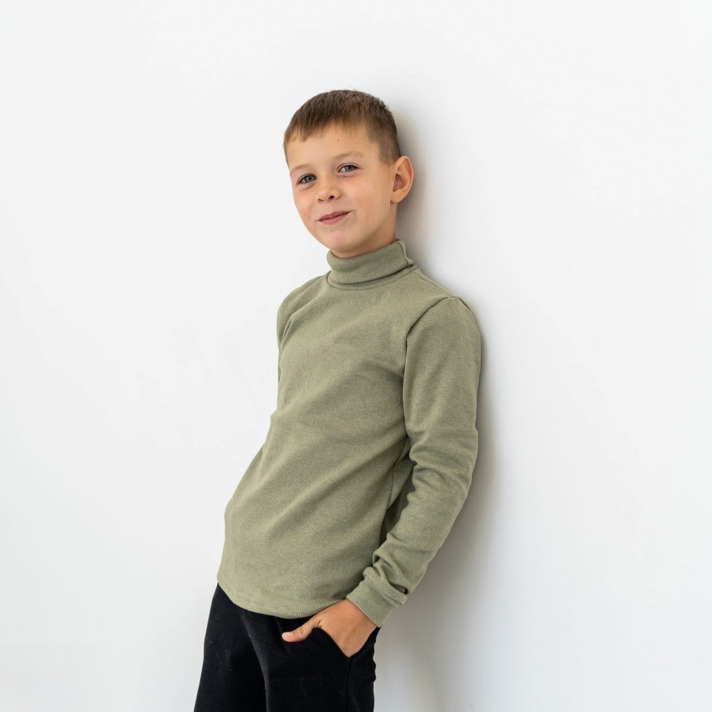 Водолазка для мальчика с начесом зеленая 00003122, 122-128 см, 6-7 лет