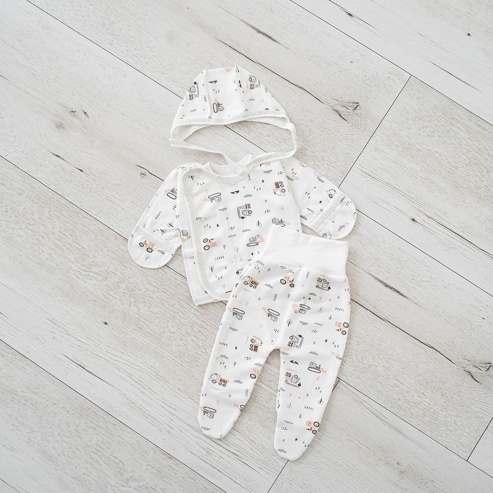 Комплект для новонародженого хлопчика з начосом сорочка, повзунки і шапочка 00003415, 50-56 см, 0-1 місяць