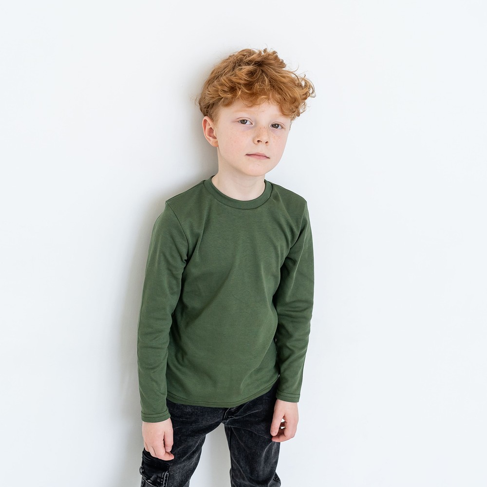 Лонгслив для мальчика зеленый 00003535, 122-128 см, 6-7 лет