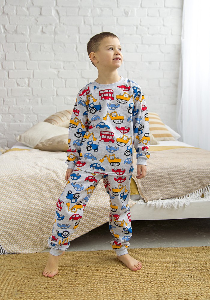 Піжама для хлопчика з начосом з машинками 00002703, 134-140 см, 8-9 років