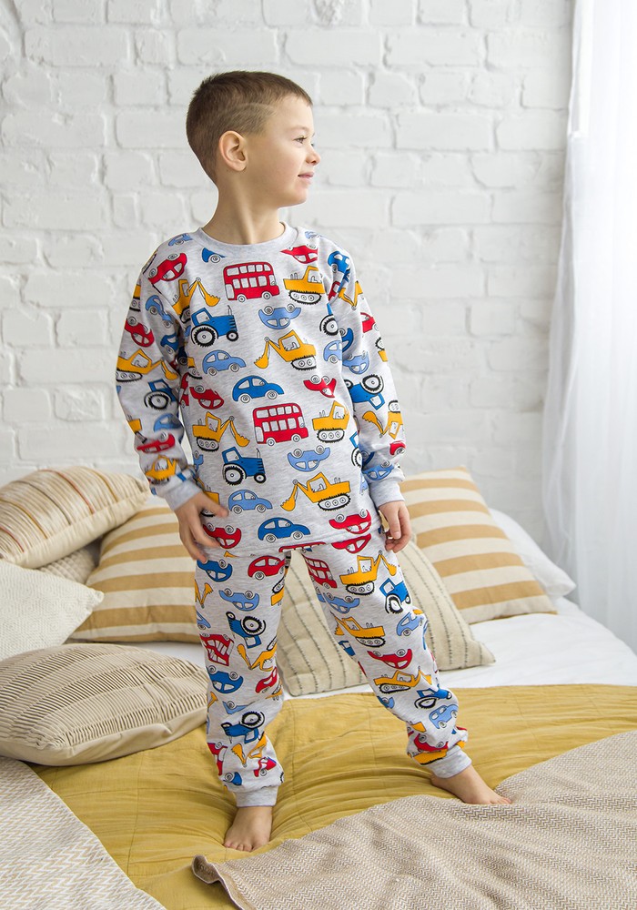 Піжама для хлопчика з начосом з машинками 00002703, 122-128 см, 6-7 років
