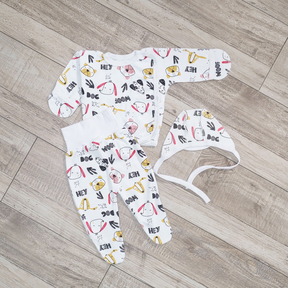 Комплект для новонародженого сорочка, повзунки і шапочка 00003675, 50-56 см, 0-1 місяць