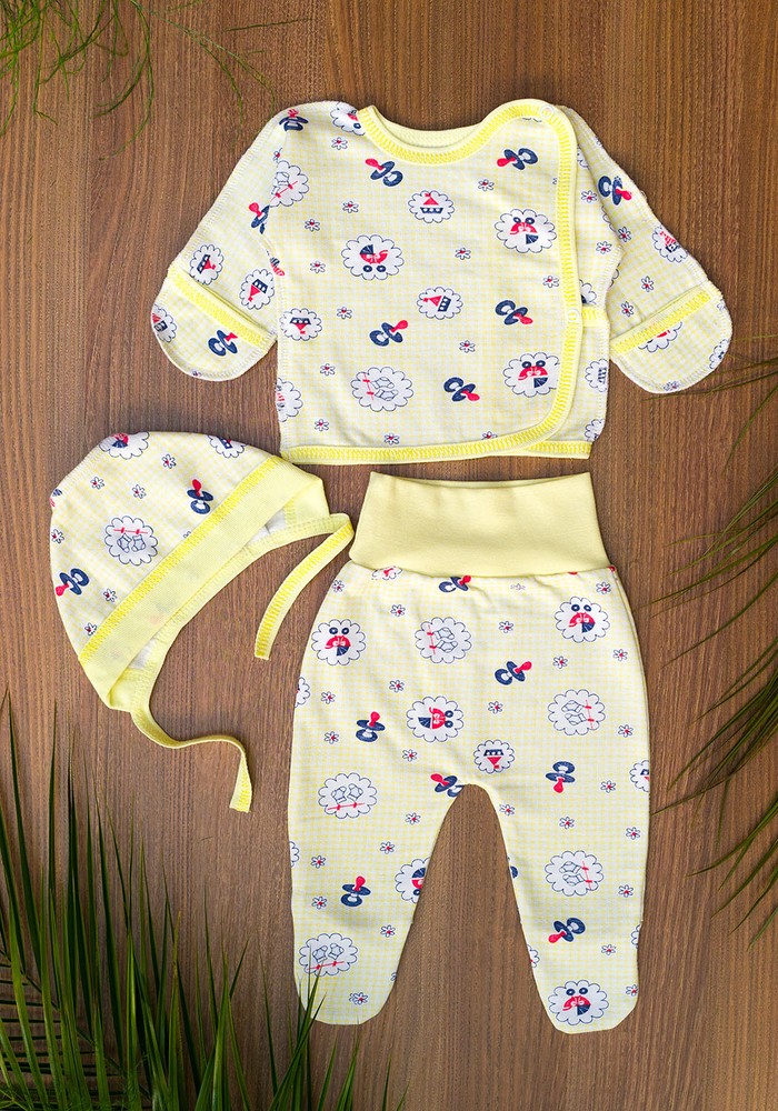Комплект для новонародженого сорочка, повзунки і чепчик з начосом 00002127, 50-56 см, 0-1 місяць