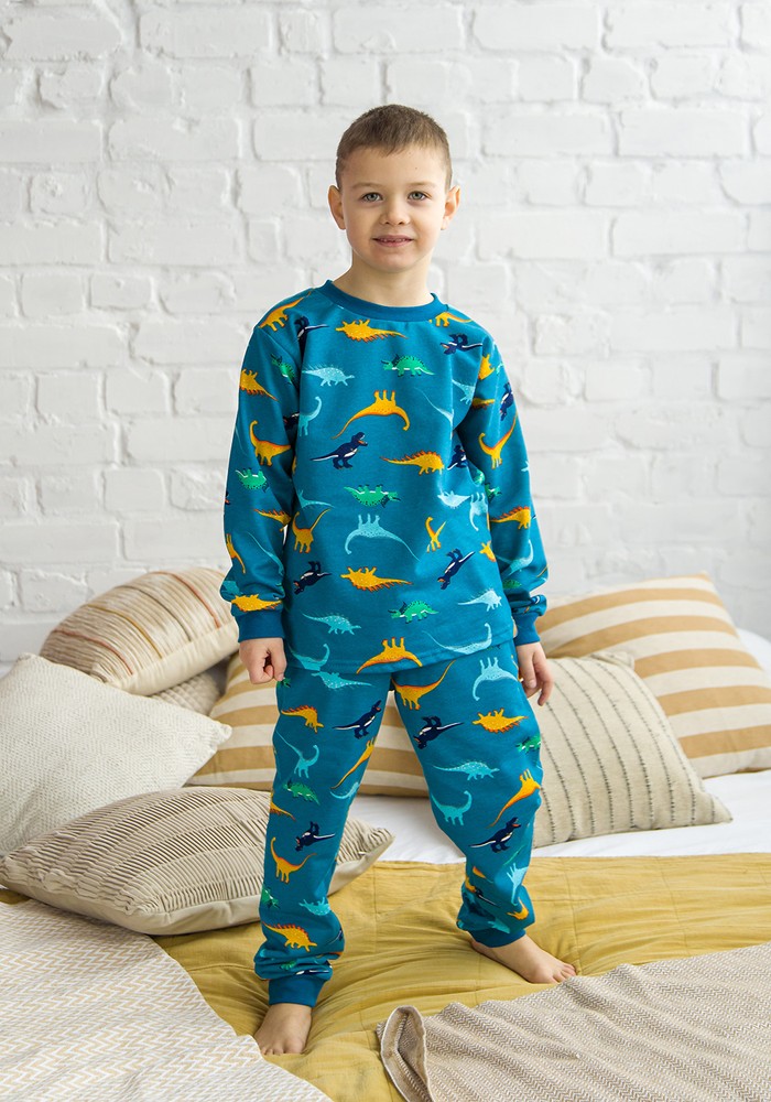 Пижама для мальчика с начесом с динозаврами 00002704, 122-128 см, 6-7 лет