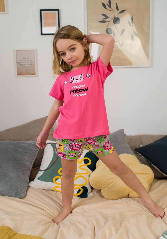 Пижама для девочки футболка и шорты 00001141, 98-104 см, 3-4 года