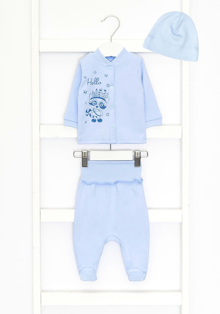 Комплект для новонародженого хлопчика кофточка, повзунки і шапочка 00001178, 50-56