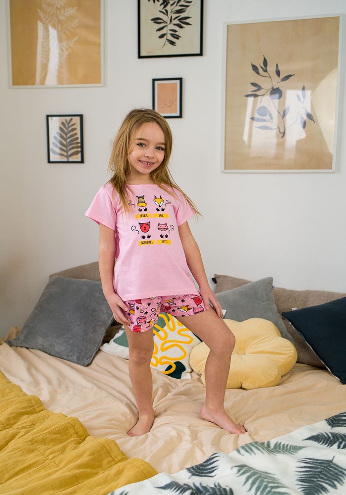 Пижама для девочки футболка и шорты 00001142, 122-128 см, 6-7 лет