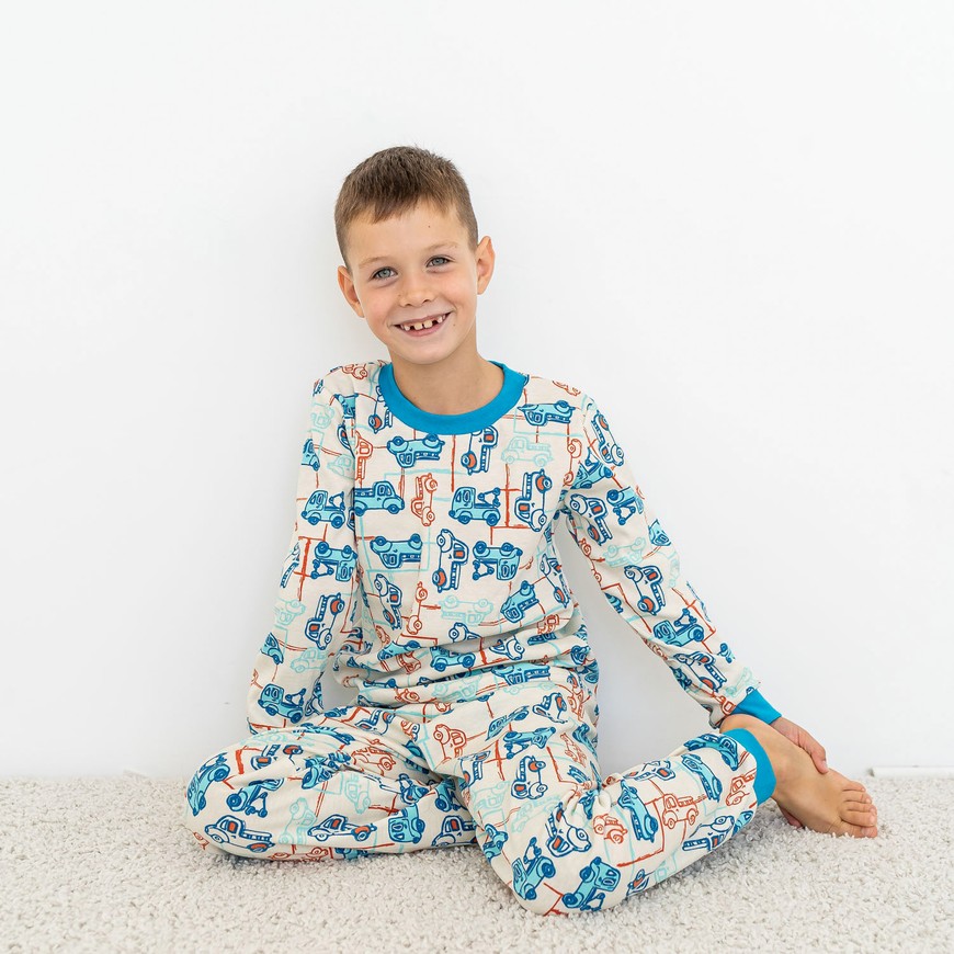 Пижама для мальчика интерлок с машинками 00003047, 86-92 см, 2 года