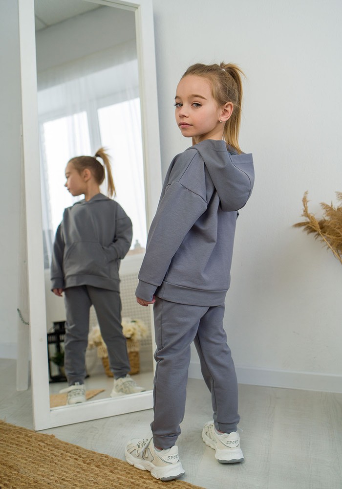 Костюм детский спортивный худи и штаны серый 00001618, 122-128 см, 6-7 лет