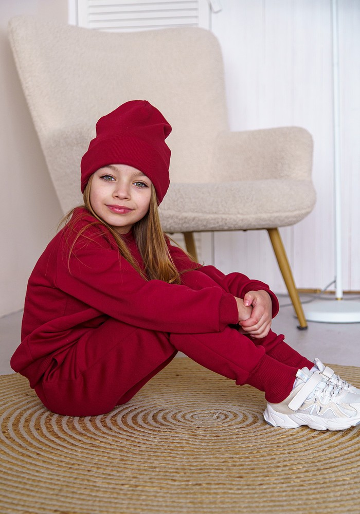 Штаны для девочки трехнитка с начесом бордовый 00002720, 98-104 см, 3-4 года