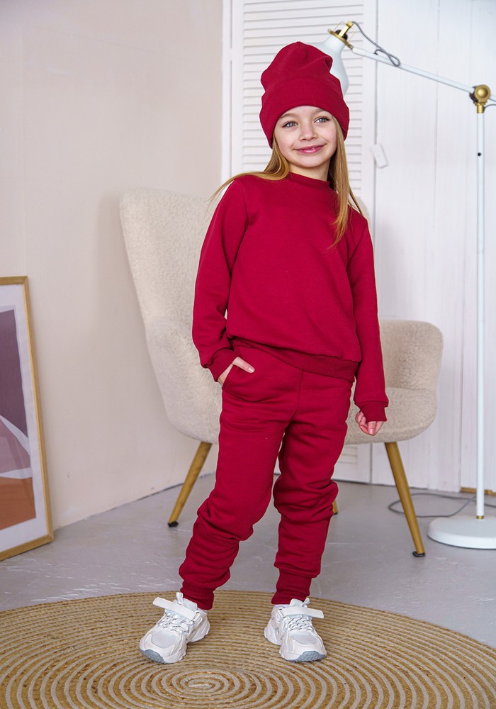 Штани для дівчинки трьохнитка з начосом бордовий 00002720, 122-128 см, 6-7 років