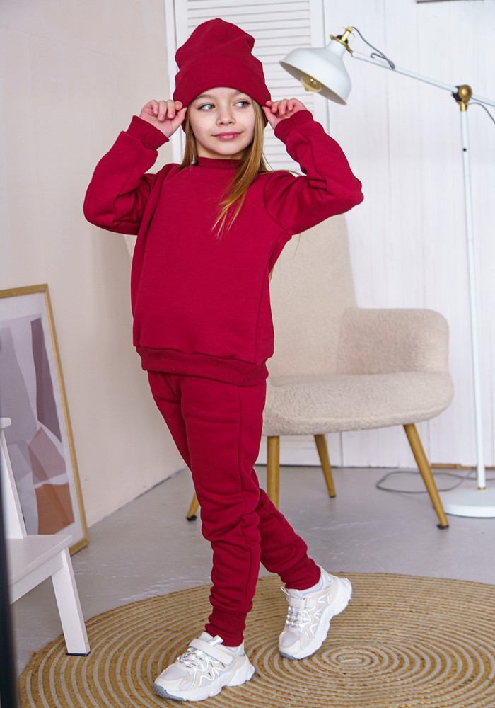 Штани для дівчинки трьохнитка з начосом бордовий 00002720, 110-116 см, 5 років