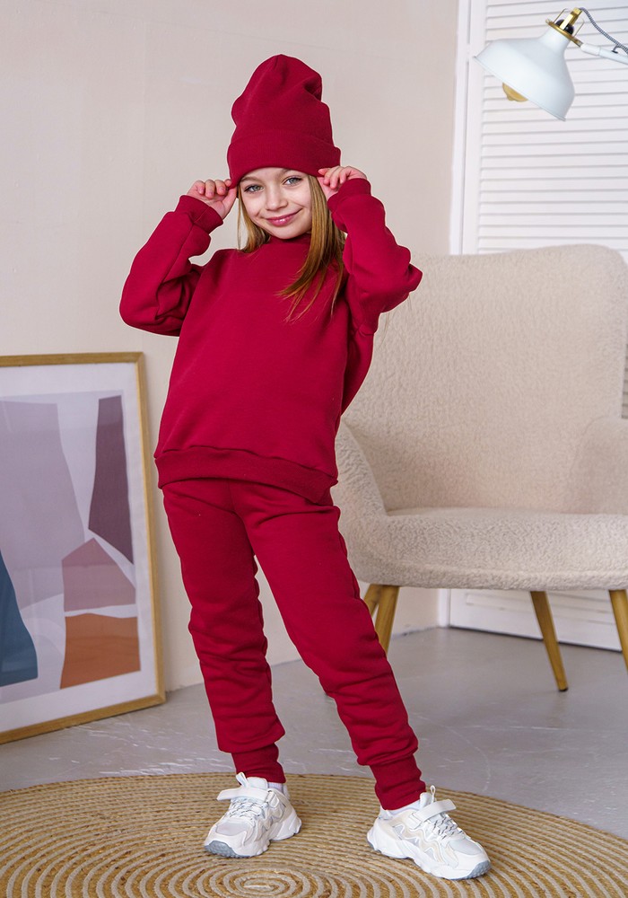 Штани для дівчинки трьохнитка з начосом бордовий 00002720, 122-128 см, 6-7 років