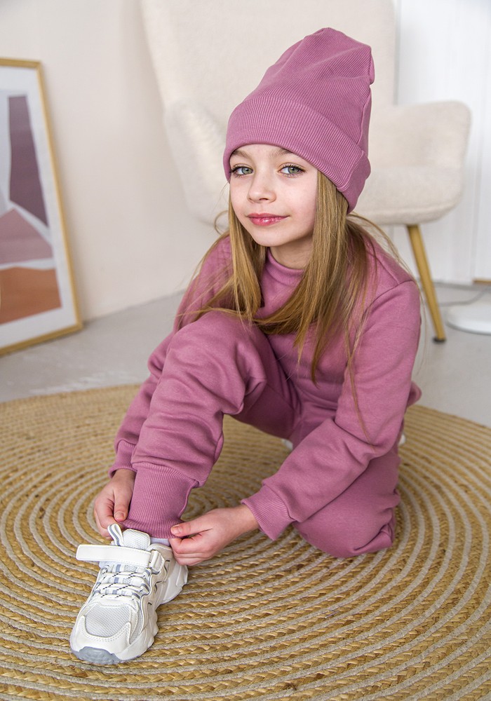 Штани для дівчинки трьохнитка з начосом рожевий 00002726, 134-140 см, 8-9 років