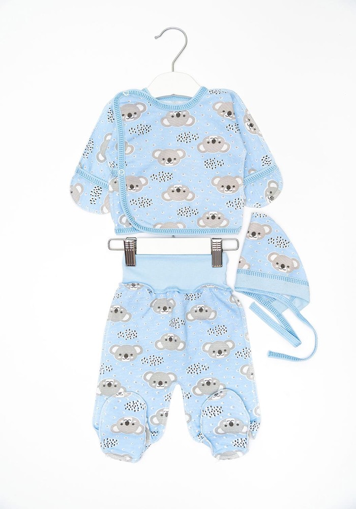 Комплект для новонародженого хлопчика сорочка, повзунки і чепчик з начосом 00001631, 056
