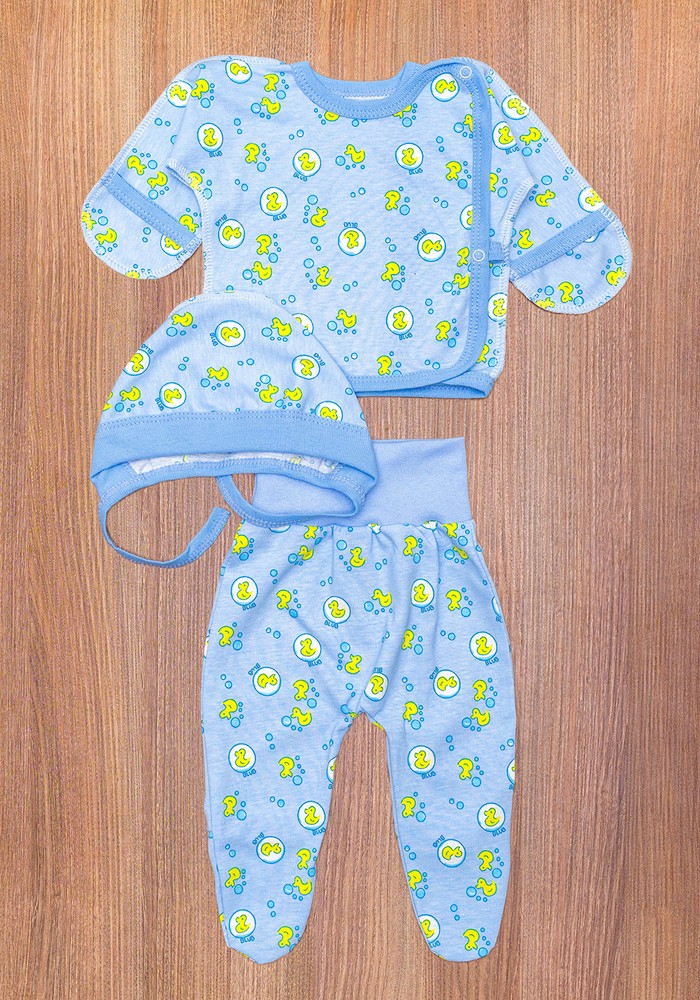 Комплект для новорожденного мальчика кулир голубой 00002443, 50-56 см, 0-1 месяц