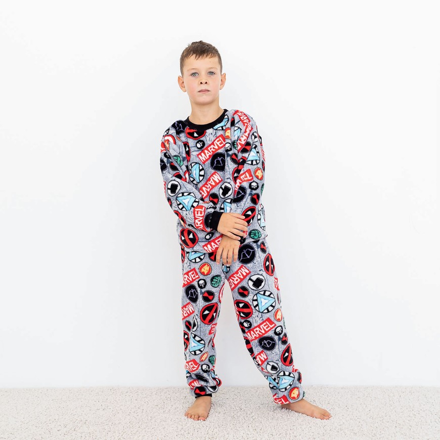 Пижама для мальчика теплая вельсофт с супергероями 00003040, 86-92 см, 2 года