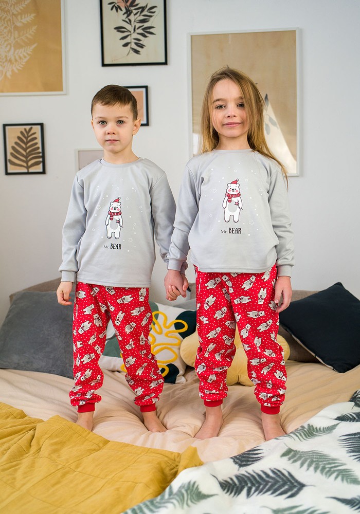 Пижама детская новогодняя красная интерлок 00001667, 86-92 см, 2 года