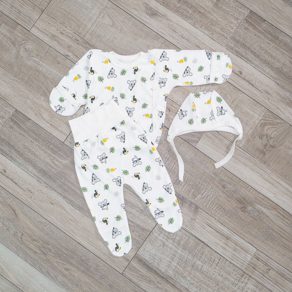 Комплект для новонародженого сорочка, повзунки і шапочка 00003708, 50-56 см, 0-1 місяць