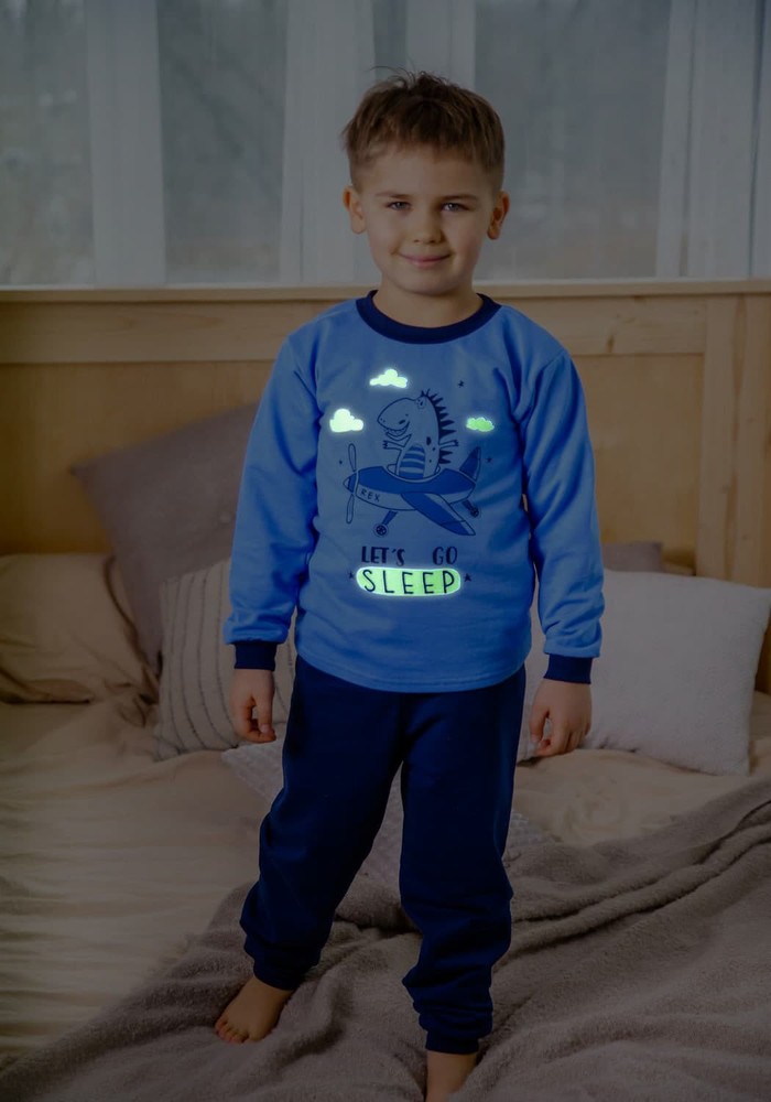 Пижама для мальчика светящаяся теплая с динозавром 00000511, 86-92 см, 2 года
