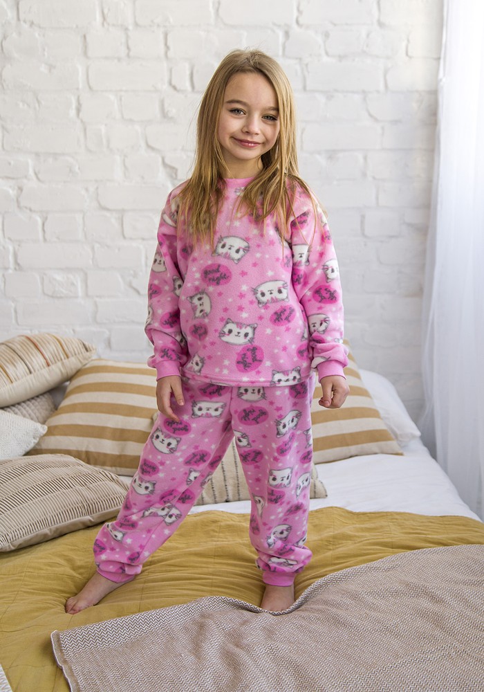 Пижама для девочки теплая флисовая 00002674, 122-128 см, 6-7 лет