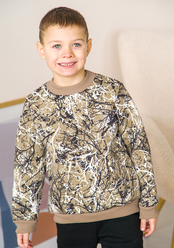 Світшот для хлопчика трьохнитка з начосом бежевий 00002689, 110-116 см, 5 років
