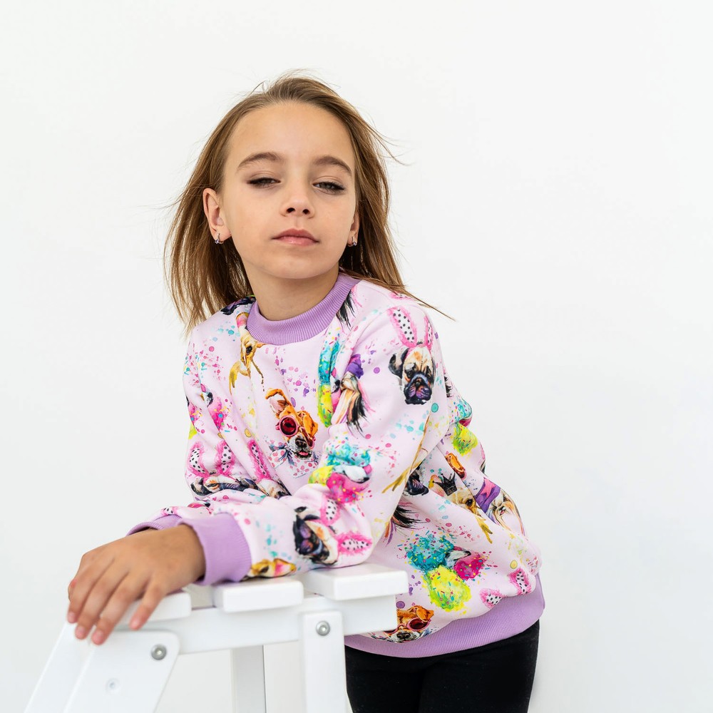Свитшот для девочки трехнитка с начесом сиреневый 00003090, 122-128 см, 6-7 лет