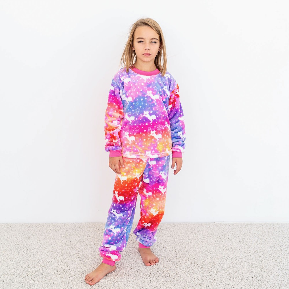 Пижама для девочки теплая вельсофт с единорогами 00003041, 98-104 см, 3-4 года