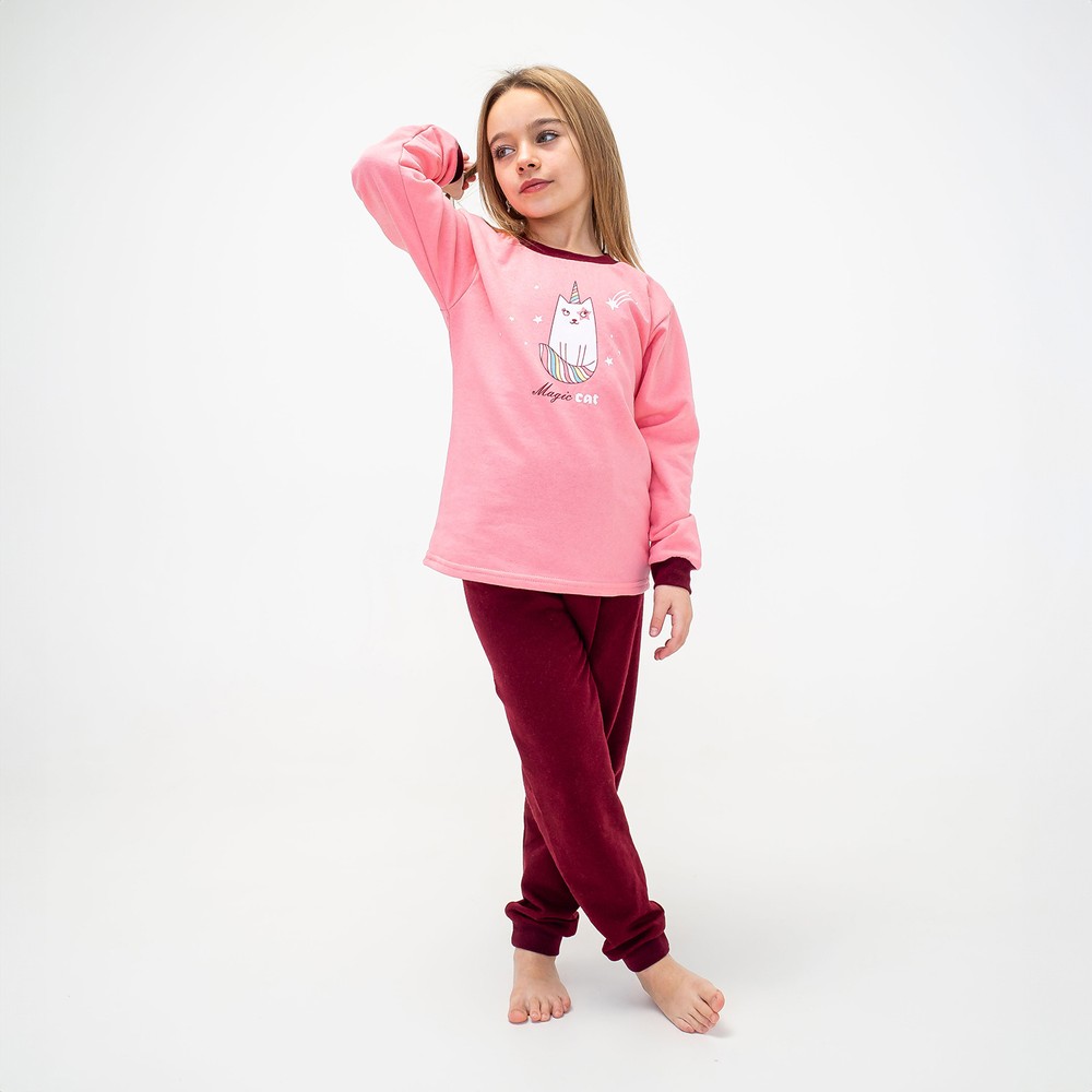Пижама для девочки теплая с начесом 00003344, 134-140 см, 8-9 лет