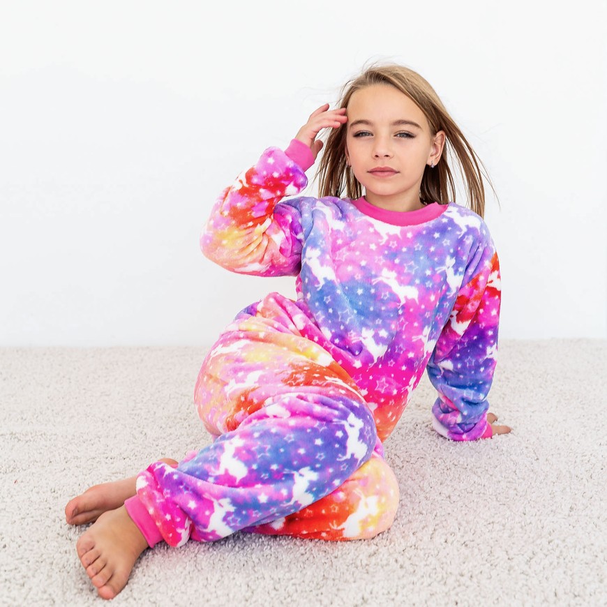 Пижама для девочки теплая вельсофт с единорогами 00003041, 134-140 см, 8-9 лет