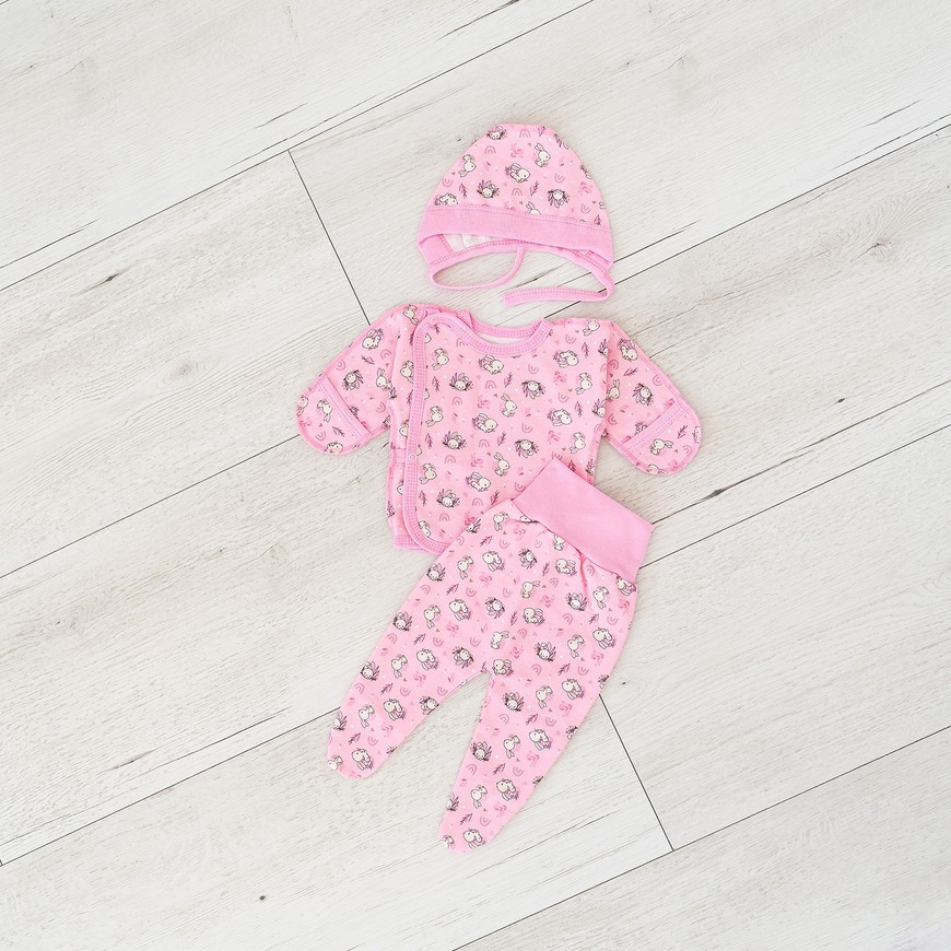 Комплект для новонародженої дівчинки сорочка, повзунки і шапочка з начосом рожевий 00003135, 50-56 см, 0-1 місяць