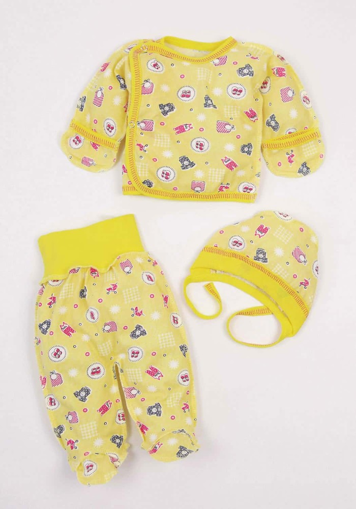 Комплект для новонародженого сорочка, повзунки і чепчик 00000119, 50-56 см, 0-1 місяць