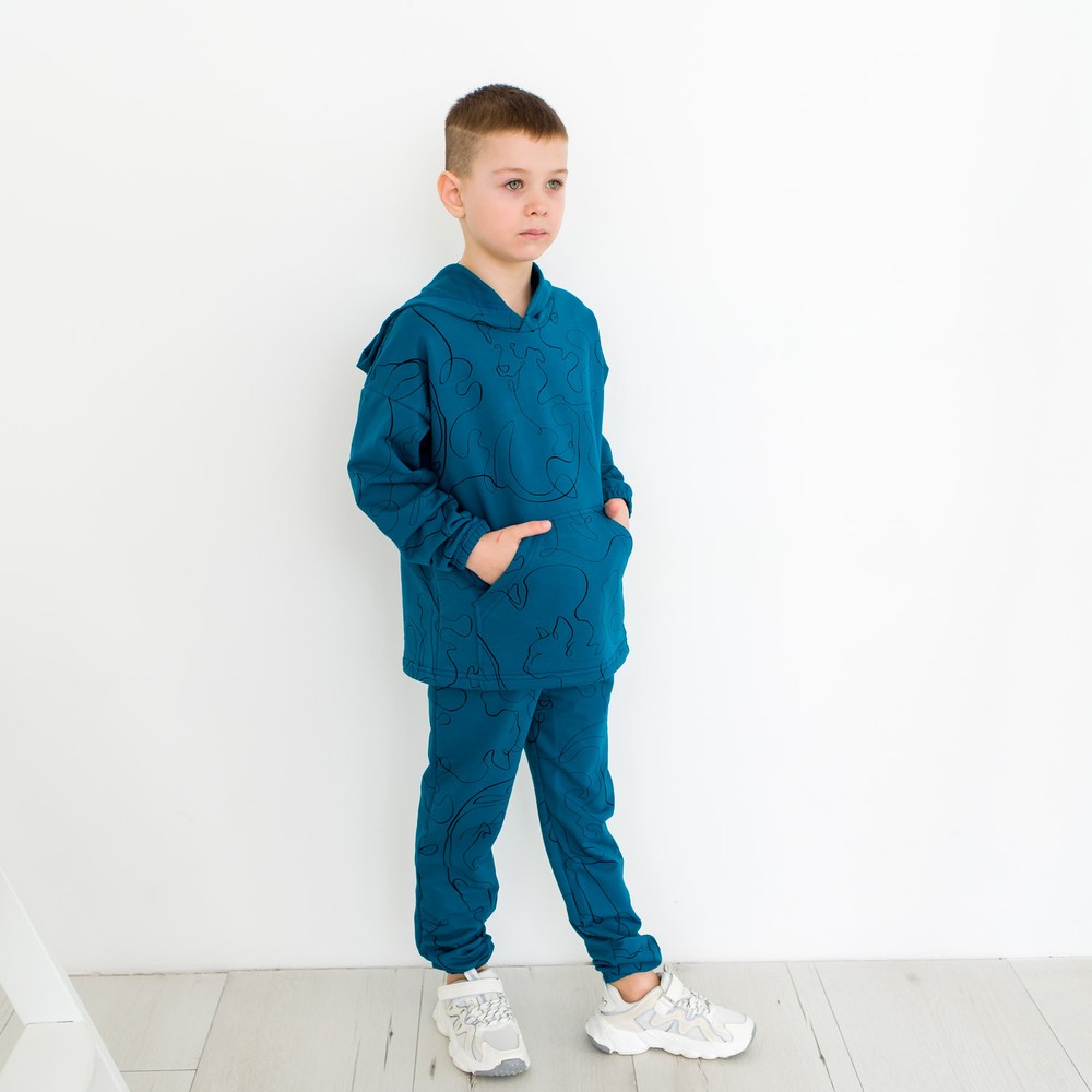 Костюм для мальчика спортивный кофта с капюшоном и штаны 00003454, 122-128 см, 6-7 лет