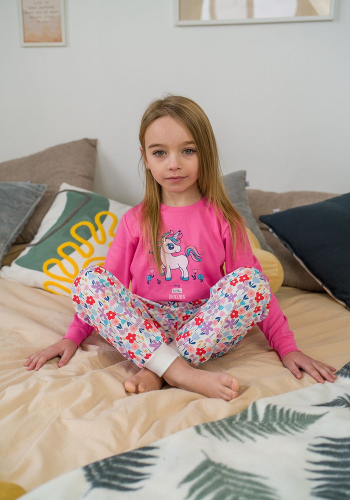 Пижама для девочки с единорогом интерлок 00001668, 86-92 см, 2 года