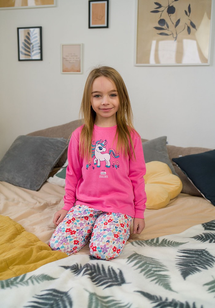 Пижама для девочки с единорогом интерлок 00001668, 86-92 см, 2 года
