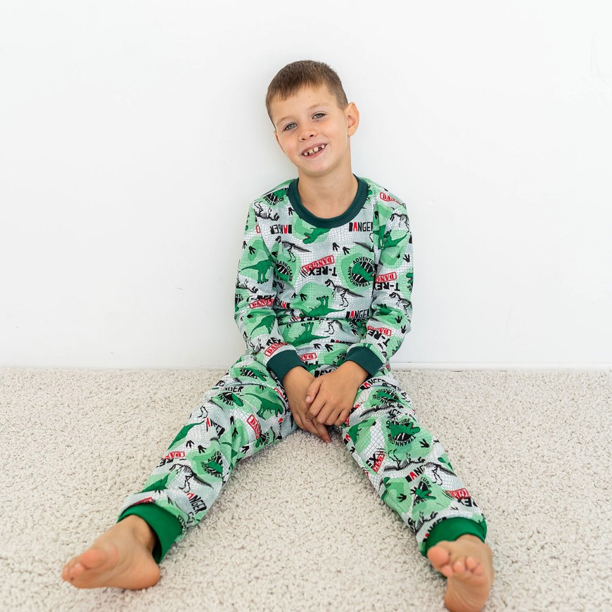 Пижама для мальчика интерлок с динозаврами 00003043, 86-92 см, 2 года