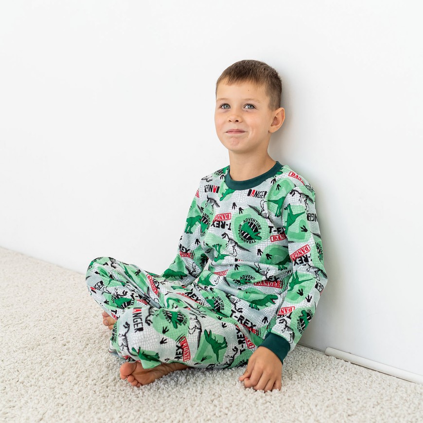Пижама для мальчика интерлок с динозаврами 00003043, 86-92 см, 2 года